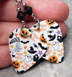 Halloween Themed Guitar Pick Earrings with Black Swarovski Crystals