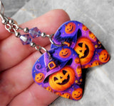 Jack o' Lantern with Witch or Wizard Hat Guitar Pick Earrings with Purple Swarovski Crystals
