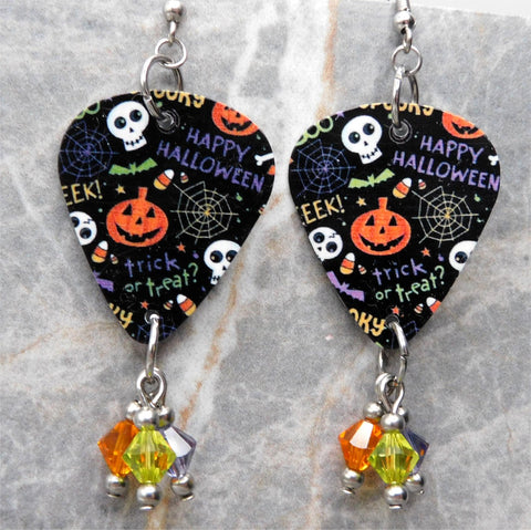 Halloween Guitar Pick Earrings with Swarovski Crystal Dangles