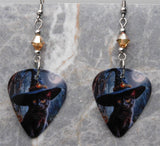 Black Cat in a Witch's Hat Guitar Pick Earrings with Metallic Sunshine Swarovski Crystals
