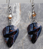 Black Cat in a Witch's Hat Guitar Pick Earrings with Metallic Sunshine Swarovski Crystals