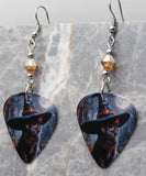 Black Cat in a Witch's Hat Guitar Pick Earrings with Metallic Sunshine Swarovski Crystals