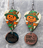 Jack o' Lantern Headed Scarecrow Guitar Pick Earrings with Stainless Steel Stay Spooky Charm Dangle