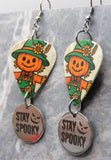 Jack o' Lantern Headed Scarecrow Guitar Pick Earrings with Stainless Steel Stay Spooky Charm Dangle