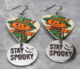 Jack o' Lantern Headed Scarecrow Guitar Pick Earrings with Stainless Steel Stay Spooky Charm Dangle