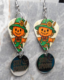 Jack o' Lantern Headed Scarecrow Guitar Pick Earrings with Stainless Steel Stay Spooky Charm Dangle