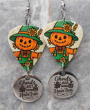 Jack o' Lantern Headed Scarecrow Guitar Pick Earrings with Stainless Steel Ghouls Just Want to Have Fun Stainless Steel Charm Dangle