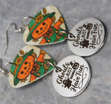 Jack o' Lantern Headed Scarecrow Guitar Pick Earrings with Stainless Steel Ghouls Just Want to Have Fun Stainless Steel Charm Dangle
