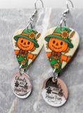 Jack o' Lantern Headed Scarecrow Guitar Pick Earrings with Stainless Steel Ghouls Just Want to Have Fun Stainless Steel Charm Dangle