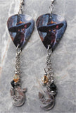 Black Cat in a Witch's Hat Guitar Pick Earrings with Stainless Steel Bat and Moon Charm and Swarovski Crystal Dangles