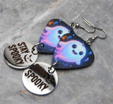 Adorable Ghost Guitar Pick Earrings with Stainless Steel Stay Spooky Charm Dangles