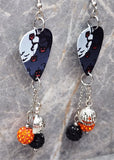 Jack o' Lantern Tree Guitar Pick Earrings with Jack o' Lantern Charm and Pave Bead Dangles