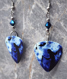 Grim Reaper Guitar Pick Earrings with Metallic Blue Swarovski Crystals