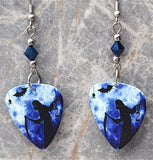 Grim Reaper Guitar Pick Earrings with Metallic Blue Swarovski Crystals