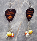 Happy Halloween Jack o' Lantern Guitar Pick Earrings with Jack o' Lantern Charms and Pave Dangles