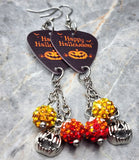 Happy Halloween Jack o' Lantern Guitar Pick Earrings with Jack o' Lantern Charms and Pave Dangles