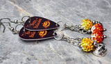 Happy Halloween Jack o' Lantern Guitar Pick Earrings with Jack o' Lantern Charms and Pave Dangles