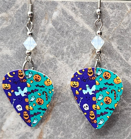 Halloween Themed Guitar Pick Earrings with Opal Swarovski Crystals