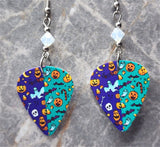 Halloween Themed Guitar Pick Earrings with Opal Swarovski Crystals