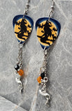 Witch on Broomstick Guitar Pick Earrings with Witch Hat Charms and Swarovski Crystal Dangles