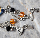 Witch on Broomstick Guitar Pick Earrings with Witch Hat Charms and Swarovski Crystal Dangles