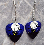 Haunted Castle in Front of a Full Moon Dangling Guitar Pick Earrings