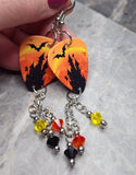 Haunted Castle with Bats and Ghosts Guitar Pick Earrings with Swarovski Crystal Dangles