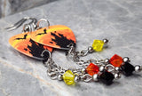 Haunted Castle with Bats and Ghosts Guitar Pick Earrings with Swarovski Crystal Dangles