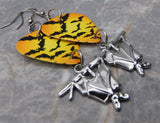 Bats on Orange Guitar Pick Earrings with Stainless Steel Bat Charm Dangles