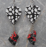 Ghosts That Say Boo Guitar Pick Earrings with Red and Black Ghost Dangles