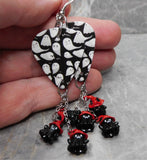 Ghosts That Say Boo Guitar Pick Earrings with Red and Black Ghost Dangles