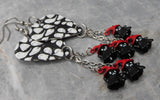 Ghosts That Say Boo Guitar Pick Earrings with Red and Black Ghost Dangles