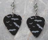 Bats on Black Guitar Pick Earrings with Gray Swarovski Crystals