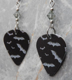 Bats on Black Guitar Pick Earrings with Gray Swarovski Crystals