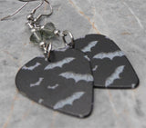 Bats on Black Guitar Pick Earrings with Gray Swarovski Crystals