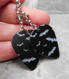 Bats on Black Guitar Pick Earrings with Gray Swarovski Crystals