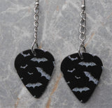 Dangling Black Guitar Pick Earrings Printed with Gray Bats