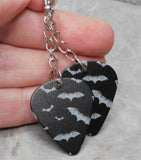 Dangling Black Guitar Pick Earrings Printed with Gray Bats