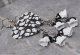 Ghosts That Say Boo Guitar Pick Earrings with White and Black Ghost Dangles