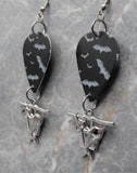 Bat on Black Guitar Pick Earrings with Stainless Steel Bat Charm Dangles