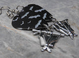 Bat on Black Guitar Pick Earrings with Stainless Steel Bat Charm Dangles