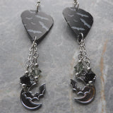 Bats on Black Guitar Pick Earrings with Stainless Steel Charms and Swarovski Crystal Dangles