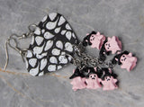 Ghosts That Say Boo Guitar Pick Earrings with Pink and Black Ghost Dangles