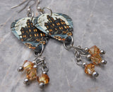 Haunted House Guitar Pick Earrings with Metallic Sunshine Swarovski Crystal Dangles