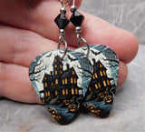 Haunted House Guitar Pick Earrings with Black Swarovski Crystals