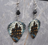 Haunted House Guitar Pick Earrings with Black Swarovski Crystals