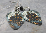 Haunted House Guitar Pick Earrings with Black Swarovski Crystals