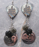 Haunted House Guitar Pick Earrings with Stainless Steel Charms and Pave Bead Dangles