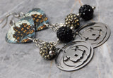 Haunted House Guitar Pick Earrings with Stainless Steel Charms and Pave Bead Dangles