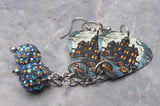 Haunted House Guitar Pick Earrings with Gray ABx2 Pave Bead Dangles